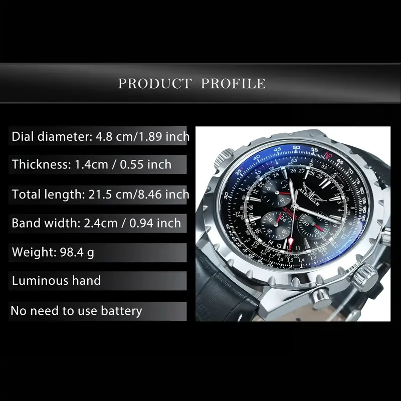Men's Premium Pilot Timepiece – Automatic Movement with 24-Hour Display and Sophisticated Faux Leather Strap – Ideal for Business or Casual Attire