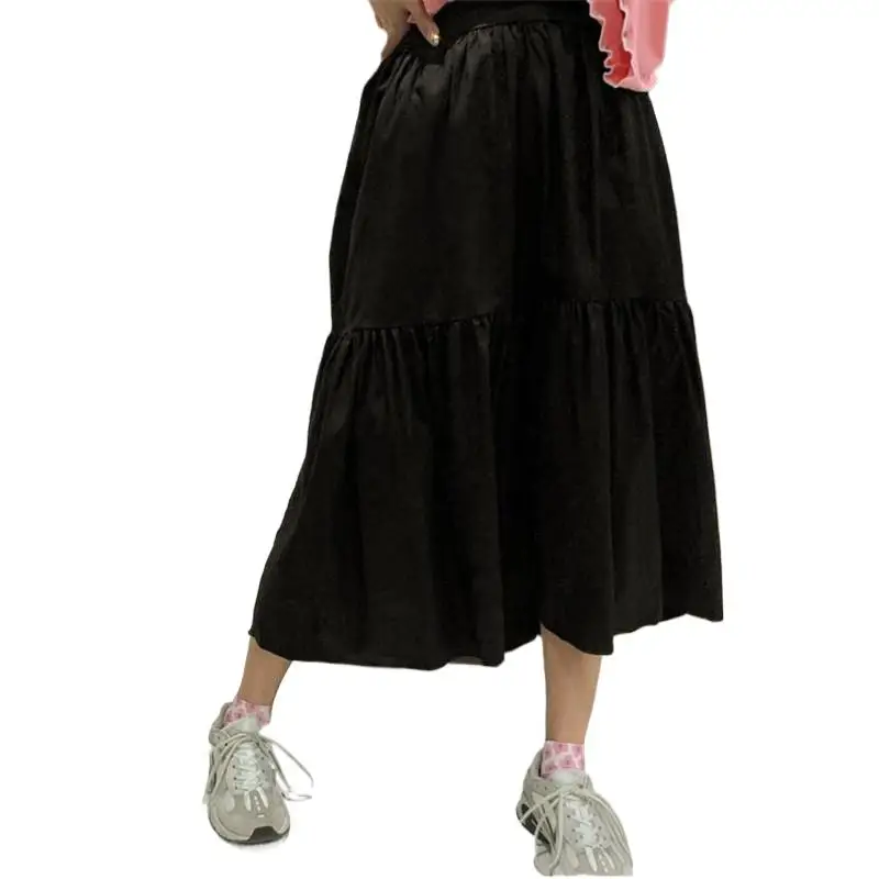 

2023 Spring Summer Women High Waist Long Skirt Autumn Solid Ruffle Cotton Maxi Skirt High-Low Design Skirt Vestidos