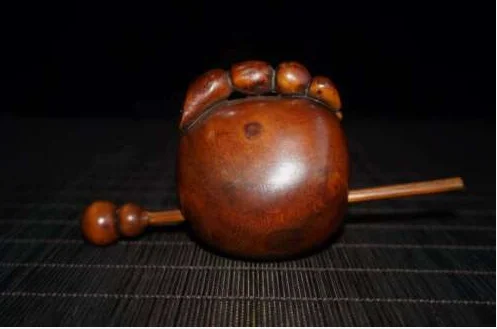 Chinese Natural Boxwood Hand carved Moktak Holz Fisch Buddhistisch Statue 5