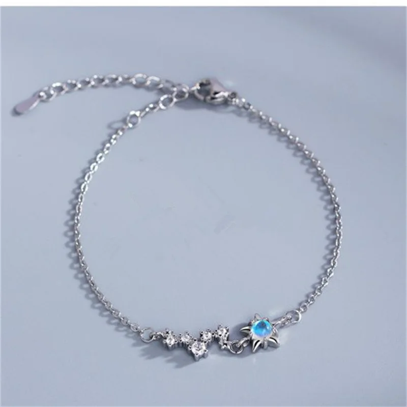Braccile In Argento 925 Con Pietra Di Luna E Stelle - Gioiello Celeste Regolabile Per Donna - Idea Regalo - 4
