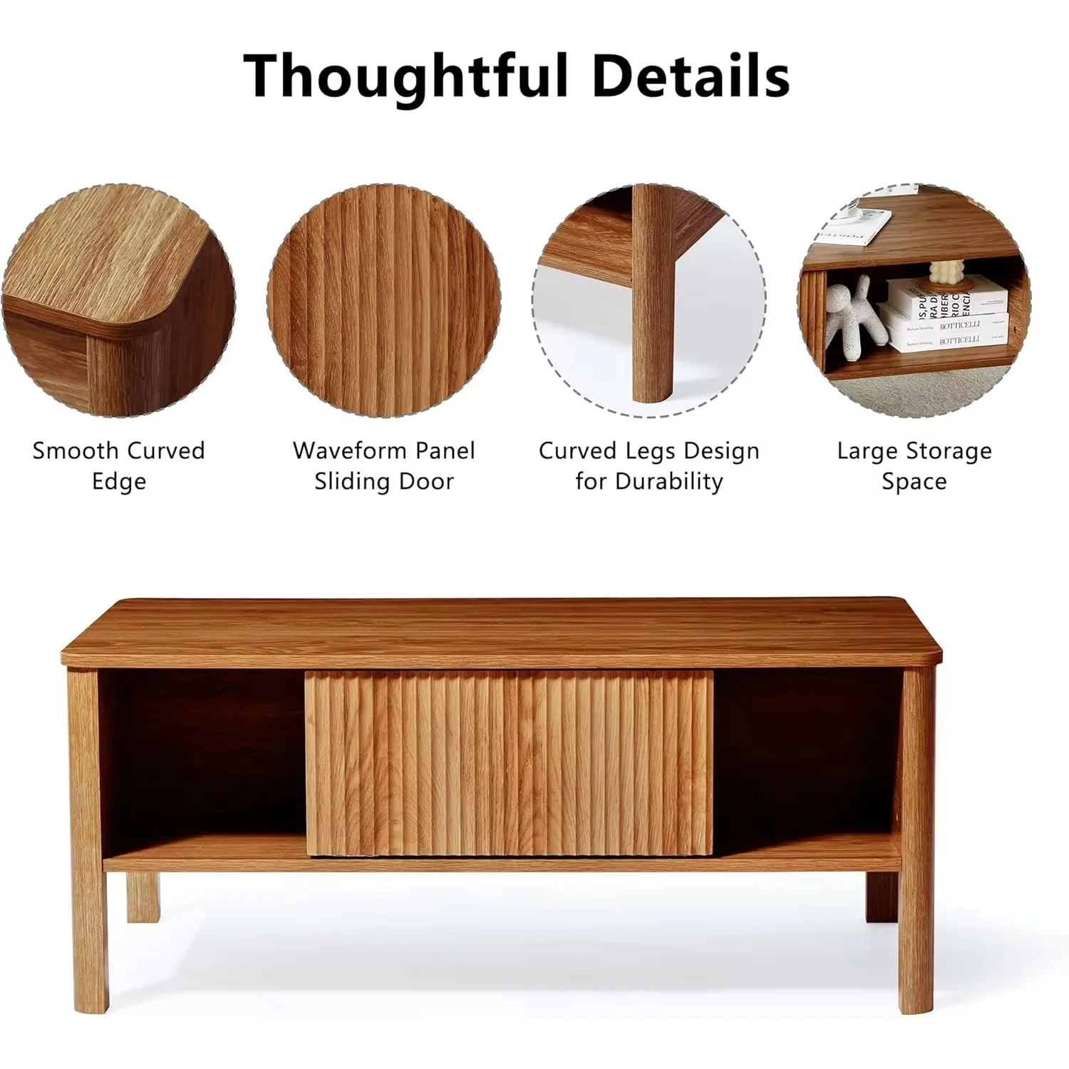 Coffee Table with Dual Storage Shelf, Storage Centerwith Waveform Panel Sliding Door Dining Table for Living Room Apartment 5