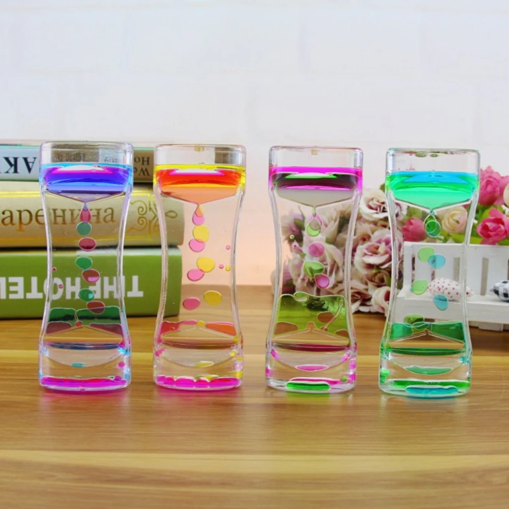 Creative Hourglass Timer Double Colors Oil Hourglass Liquid Floating Motion Bubbles Timer Desk Decors Holiday Gift Ornaments
