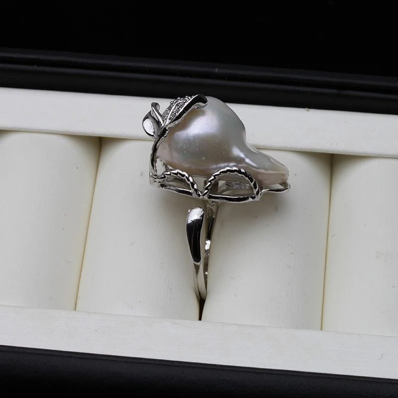 100% echte Süßwasser natürliche Barock Perlen ring für Frauen, Hochzeit verstellbare große Perlen ring weiblich weiß – Detail 7