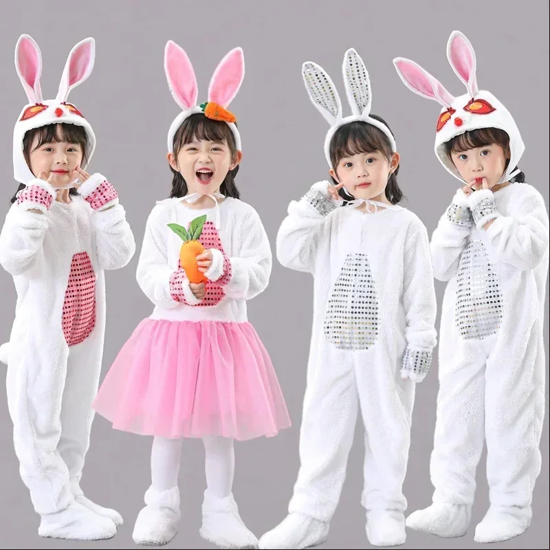 

Halloween Animal Show Clothing White Rabbit Cosplay Costume Boys Girls Timber Wolf Dress Kids Easter Bunny Dance Clothing