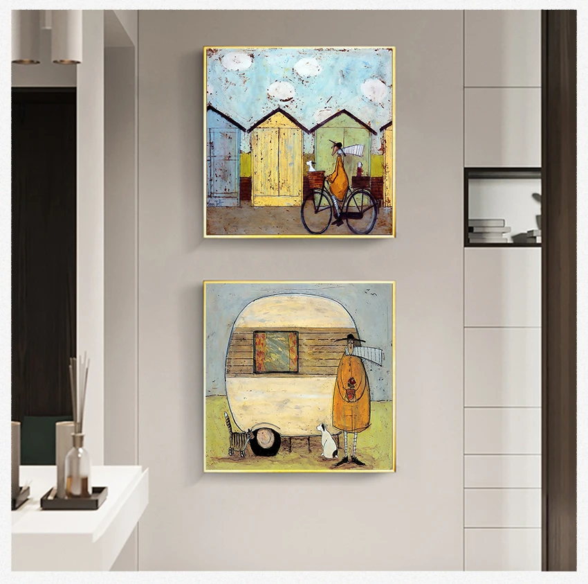 Lienzo decorativo vintage nórdico con paisaje de perro