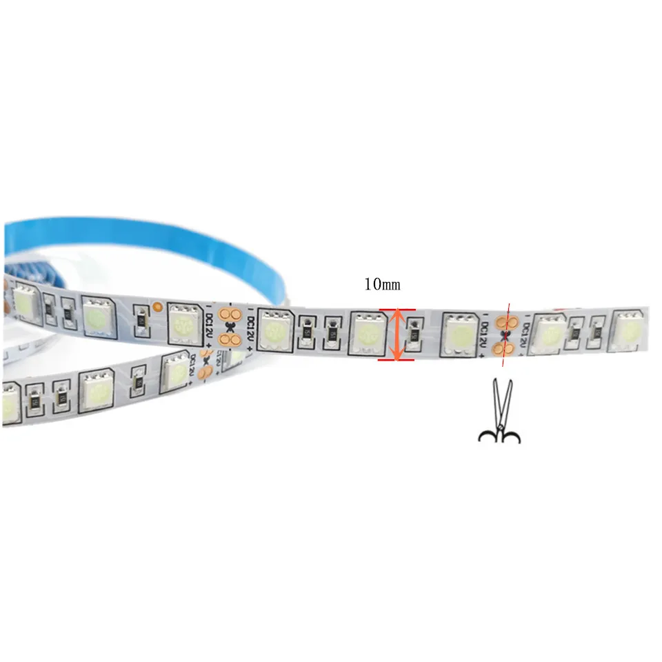 아이스 블루 5m DC12V LED 스트립 5050 10mm IP20 비방수 60LEDs/m 가정 장 유연한 LED 테이프 리본 IP65 방수