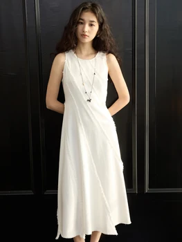 ZIQIAO White Design Deconstruction of Sleeveless Dress Women's 2025 Spring New Waist Cinched A-line Long Dress 25ZQ91075 1