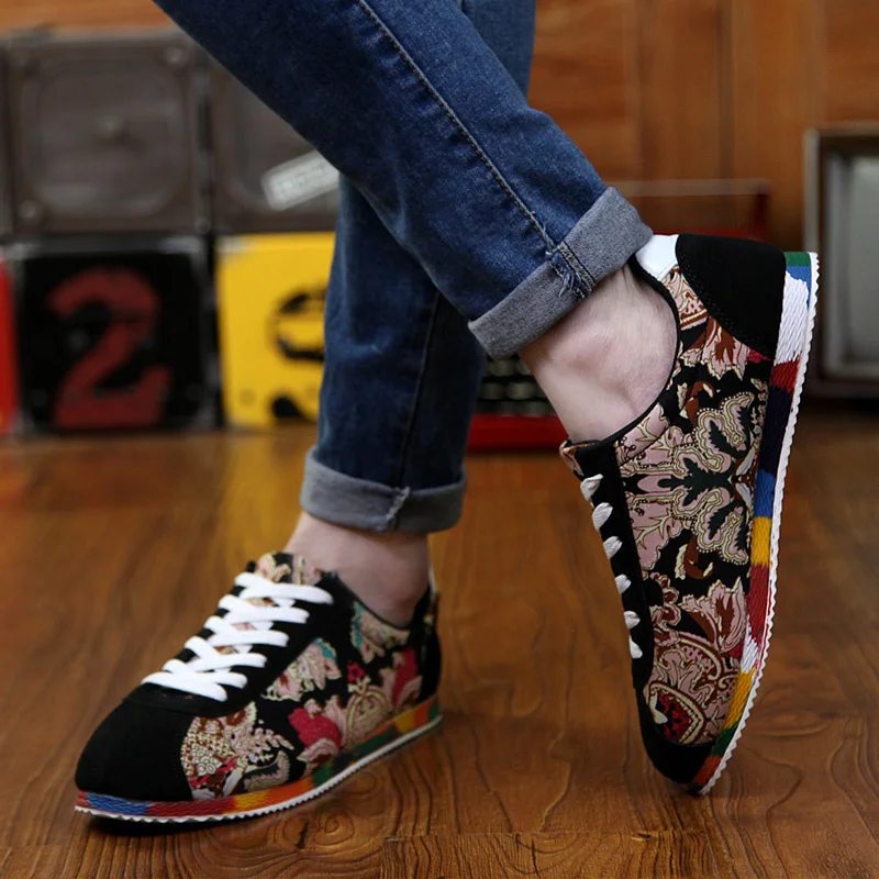 Classic Printing Men Canvas Shoes Comfortable Low Cut Men's Vulcanize Shoes Lace-Up Casual Flat Shoes for Men espadrilles hommes 6