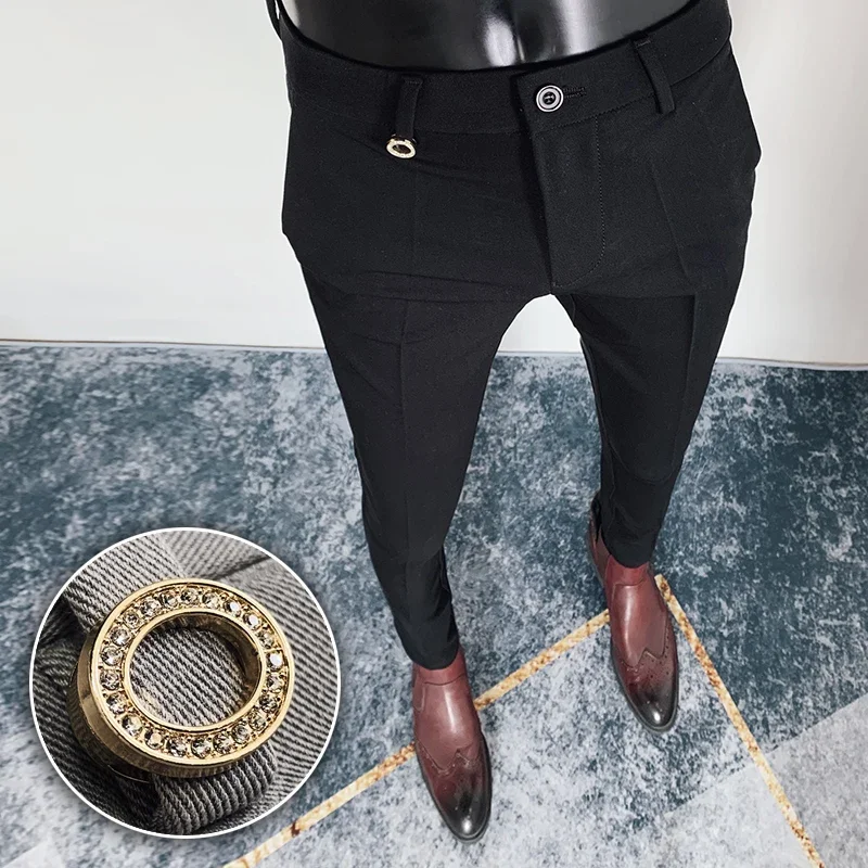 

2024 Men British High Waist Straight Pants Men Social Trousers Pant Italian Mens Formal Pant Pantalones Hombre Dress Ankle Pants