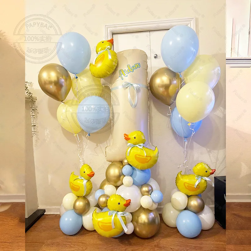 66-teiliges Mini-Entenballon-Girlanden-Set, 40 Zoll, cremefarbene Zahlen, blaue Latexballons für Geburtstagsfeier-Dekorationen