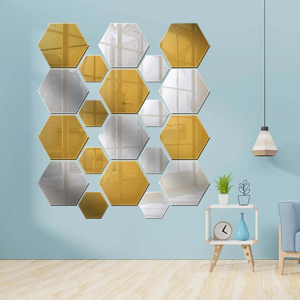 Hexagon Mirror Sticker Acrylic 3D Self Adhesive Art Mirror Stickers No Punch DIY Craft Wall Decals Home Room Wardrobe Decoration