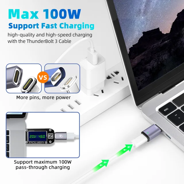 Магнитный адаптер FONKEN USB Type-C 100 Вт для Macbook Pro Air M1, адаптер для быстрой зарядки ноутбука, Магнитный адаптер USB C для Samsung 4