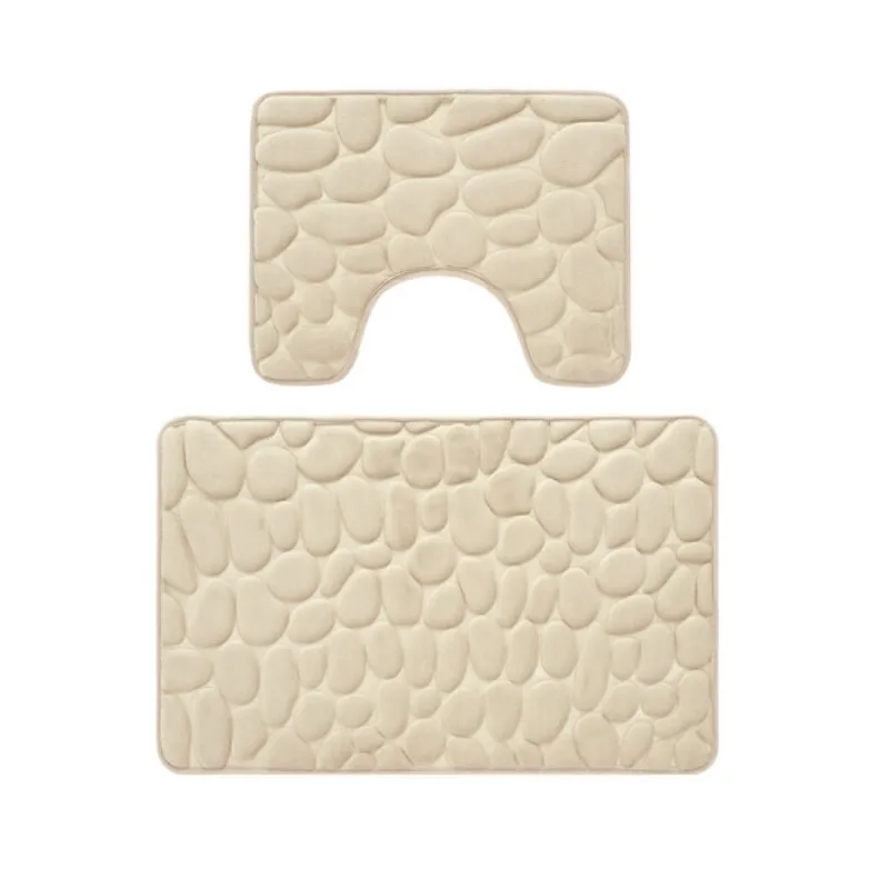 

Inyahome Cobblestone Bath Rugs Mat Bathroom Floor Mat 2 Pieces Set Memory Foam Bathmat and Contour Toilet Rug Non Slip Washable