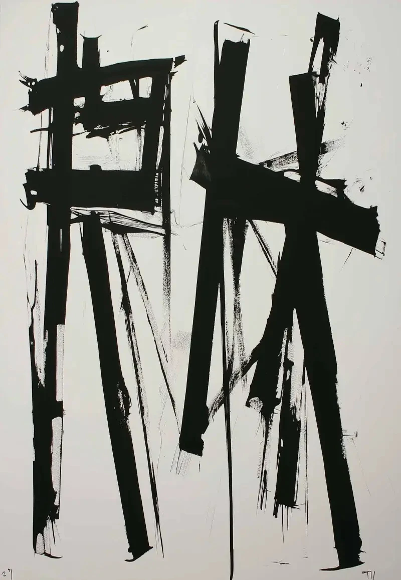 Monochrome Flowing Lines Ink Landscape Minimalist Canvas Art