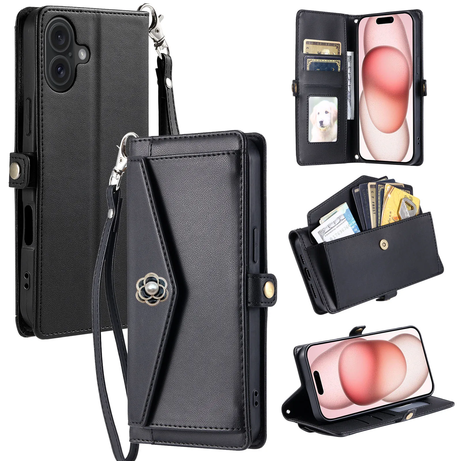Camellia Crossbody Leather Wallet Case with Handy Strap and Card Slots