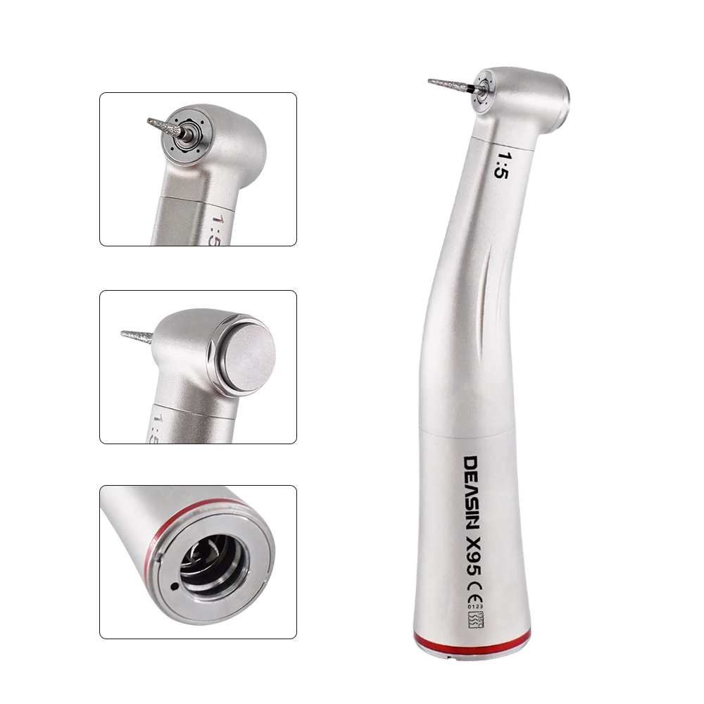 

Dental 1:5 Increasing Contra Angle Low Speed Handpiece Push Button Internal four Way Spray Ceramic Bearing