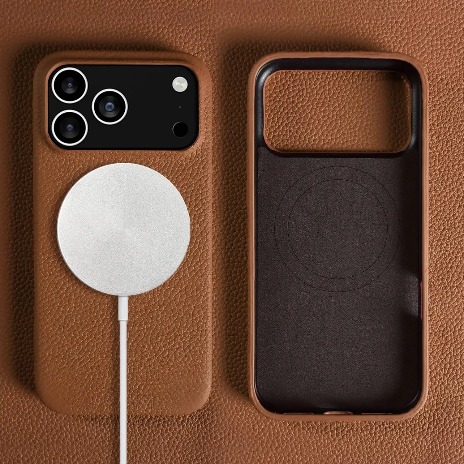 Luxury Magnetic Genuine Leather Full-Cover Phone Case with Magsafe Compatibility