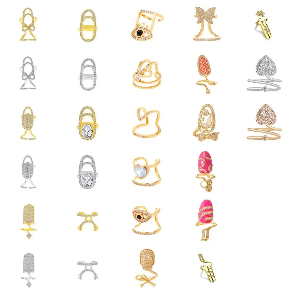 Skull Eyes Manicure Ring Fashion Open Gold Butterfly Nail Art Ring Lega Argento Heart Nail Ring Girls