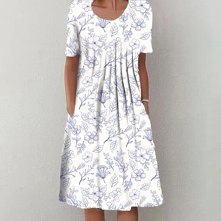 

Summer Short Sleeve Floral Printing Vintage Dresses For Women 2023 Female Clothing Loose Beach Elegant Large Swing Midi Dress