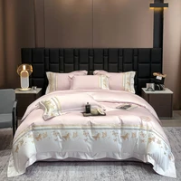 Parure de lit brodée papillon doré 100% coton, ensemble de literie de luxe, housse de couette et de drap-housse athlon, taies d'oreiller, textile de maison 2
