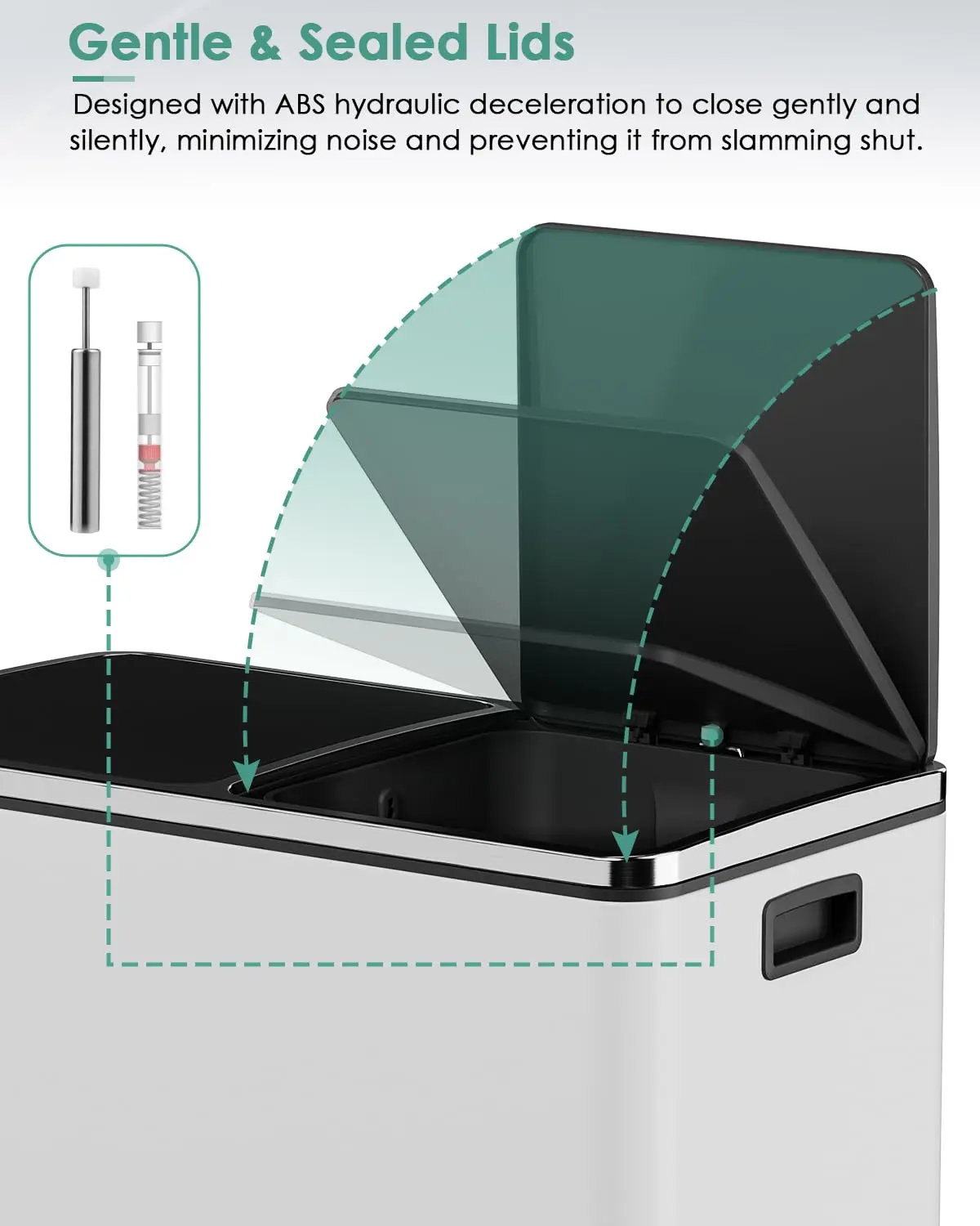 60L(16 Gal) Dual Trash Can, Stainless Steel Kitchen Garbage Can, Double Compartment Classified Rubbish Bin