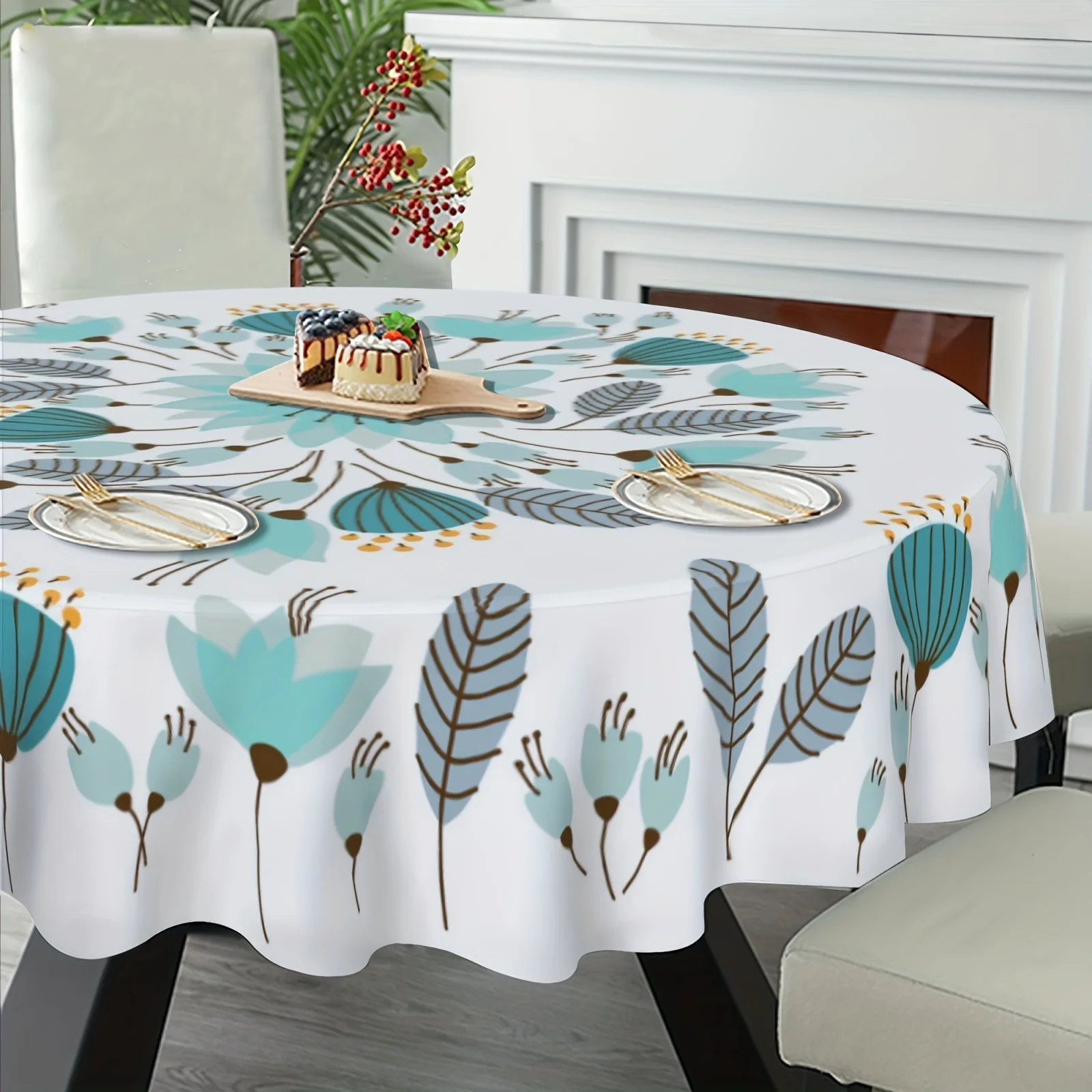 1pc Floral Round Tablecloth 152.4 Cm Farmhouse Rustic Tablecloth Spring Summer Tablecloth Boho Flowers Outdoor And Indoor Party 3