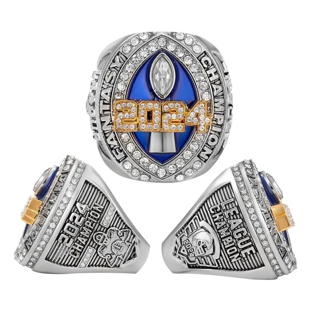 Winner Keepsake Ring Football Championship Ring Necklace Set with Cubic Zirconia Pendant League Winner Trophy for Football