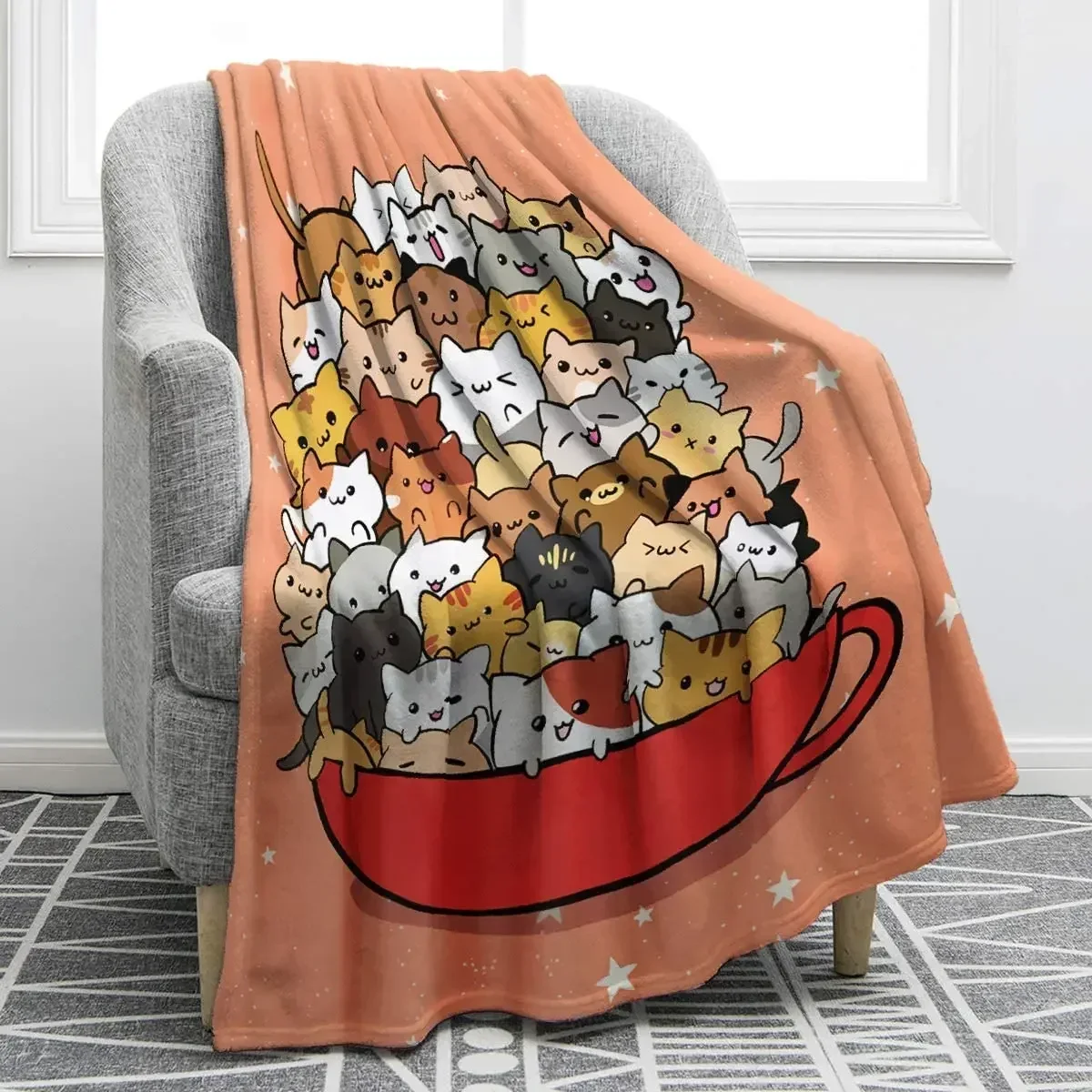 

Cute Cat Flannel Throw Blanket Kawaii Cartoon Cats for Kids Boys Girls Gift King Queen Size Lightweight Warm Super Soft Blanket