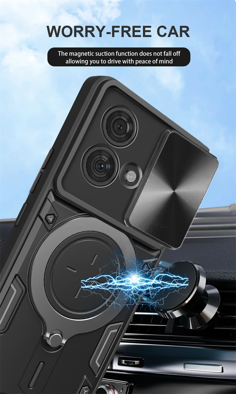 Enhanced Protective Kickstand Phone Case with Slide Camera Cover and Iron Ring