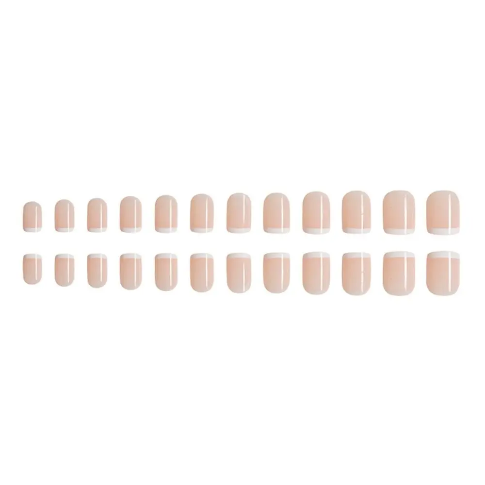 Fashion Short Round False Nails French White Edge Fake Nails Detachable Full Cover Nail Tips for DIY