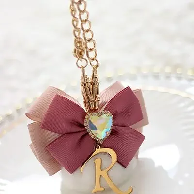 Japanese Liz Lolita Bowknot Hair Ball Gem Peach Heart Bag Pendant Sweet Metal Letters Bag Charms for Handbag Keychain for Women