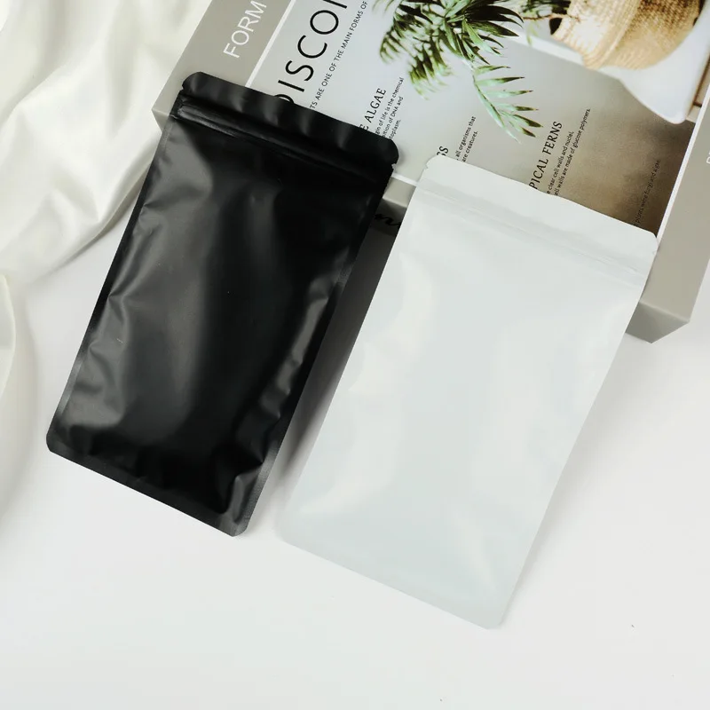 Thick 50pcs Matte Black White Smell Proof Zip Lock Plastic Bag Food Powder Package Pouch Aluminum Foil Mylar Heat Seal Zip Bags 4