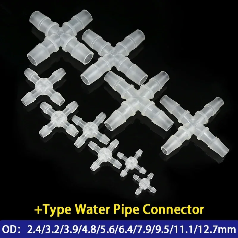 

5/10Pcs OD2.4~12.7mm Water PP Connector Food Grade +Type 4-way Splitter Pipe Tube Hose irrigate Joint Adapter Tapered Head Clear