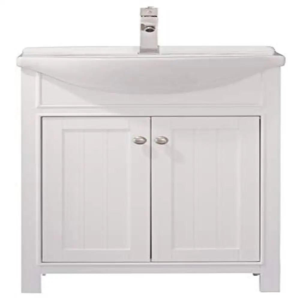 

Carson 24" White Bathroom Vanity Set w/ Integrated Porcelain Top Solid Hardwood Cabinet Soft-Closing Doors Satin Nickel Hardware