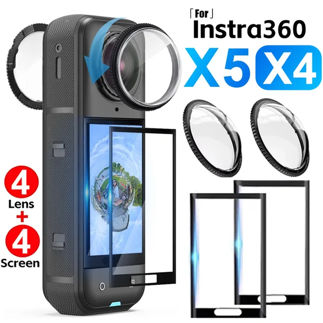 Protecteur d'objectif rotatif 8 en 1 pour Insta 360 X5 X4, avec protecteur d'écran, Films anti-rayures pour Insta360 X4 X5, protecteur d'objectif d'appareil photo 1