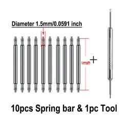 10-Piece Stainless Steel Leather Watch Strap Repair Spring Bars Set for 8mm (Dia 1.5mm 10pcs-Tool)