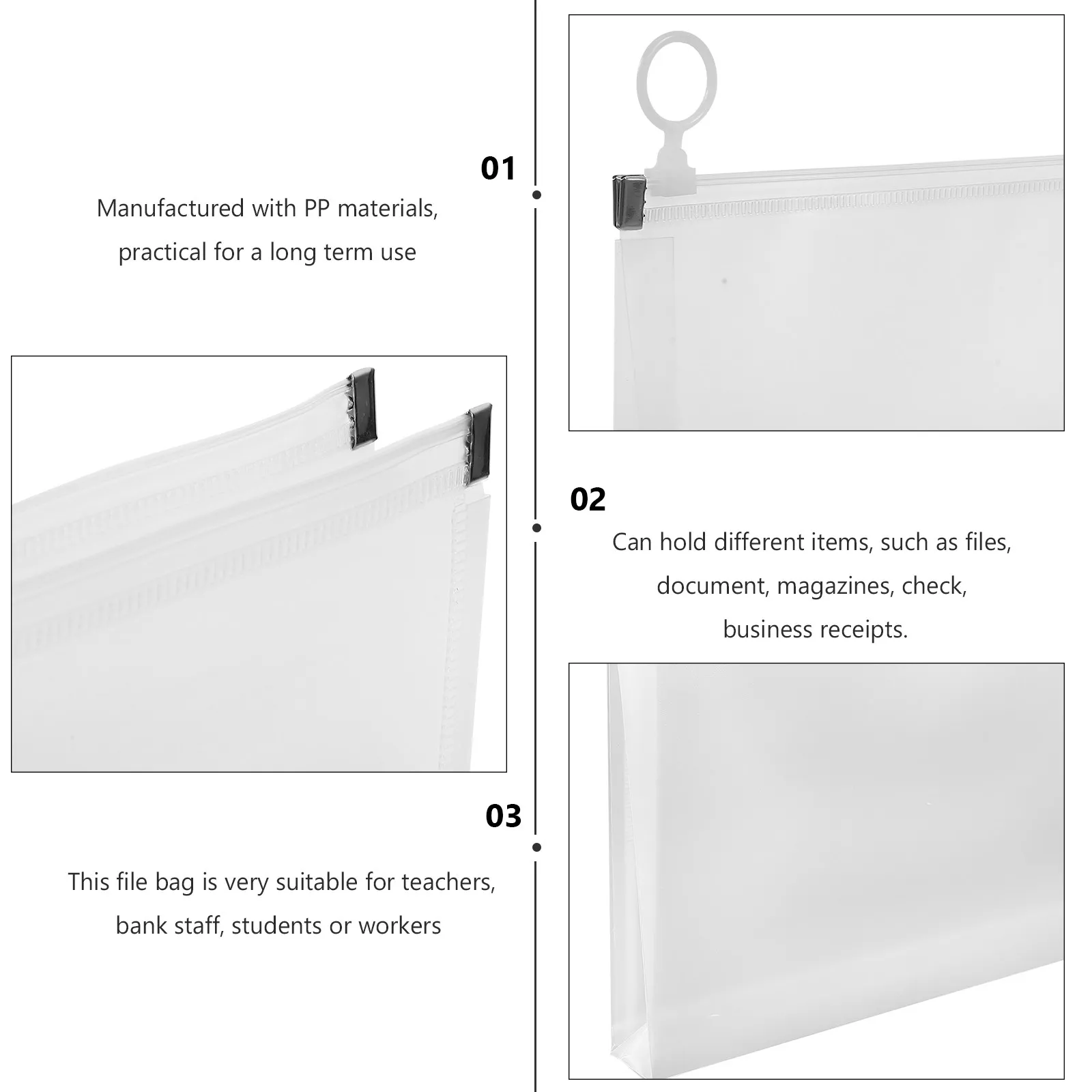 4Pcs 영수증 보관 주머니 지퍼 파일 주최자 직원 학생 사무실 사용을 위한 휴대용 문서 가방