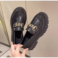 2024 Women Spring New Black Platform Flats Shoes Women Loafers Slip on Boat Shoes Metal Designer Casual Leather Oxfords 1