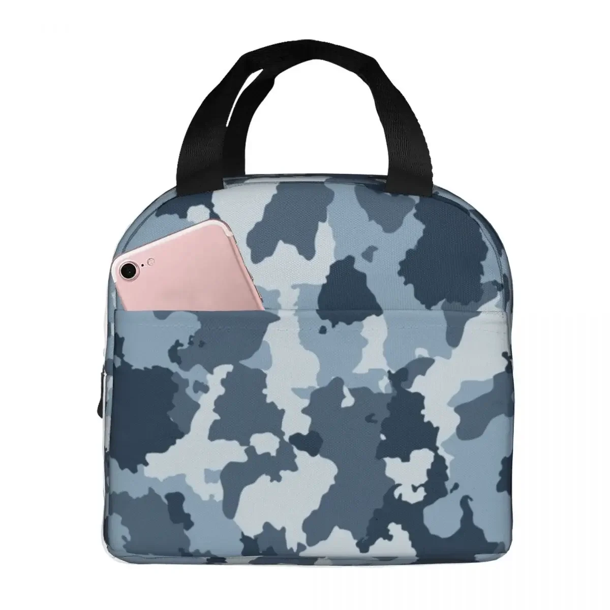 

Lunch Bag for Women Kids Blue Camouflage Insulated Cooler Waterproof School Canvas Lunch Box Handbags