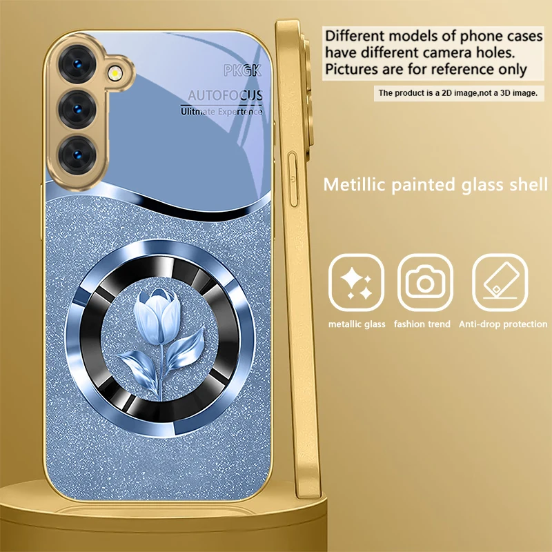 Golden Glass Phone Case with Exquisite Floral Design