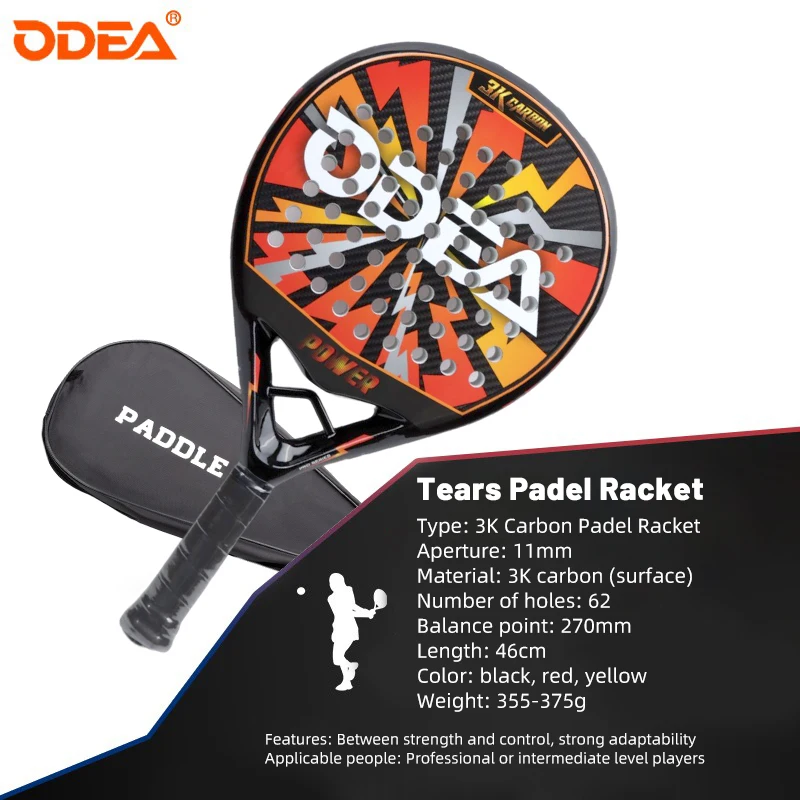 

ODEA Paddle Tennis Racquet Profissional 3K Carbon Drop Shot Sports Equipment Soft Face with Bag Padel Racket Raqueta De Tenis