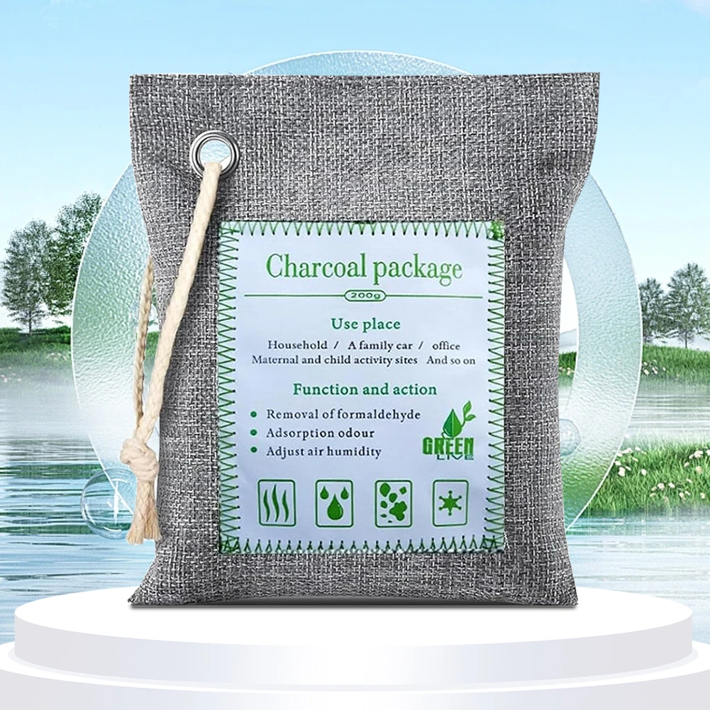 Car Air Dehumidifier 2x200g Odor Absorber Moisture Absorber Reusable Bamboo Activated Charcoal Air Freshener for Home Pet Closet