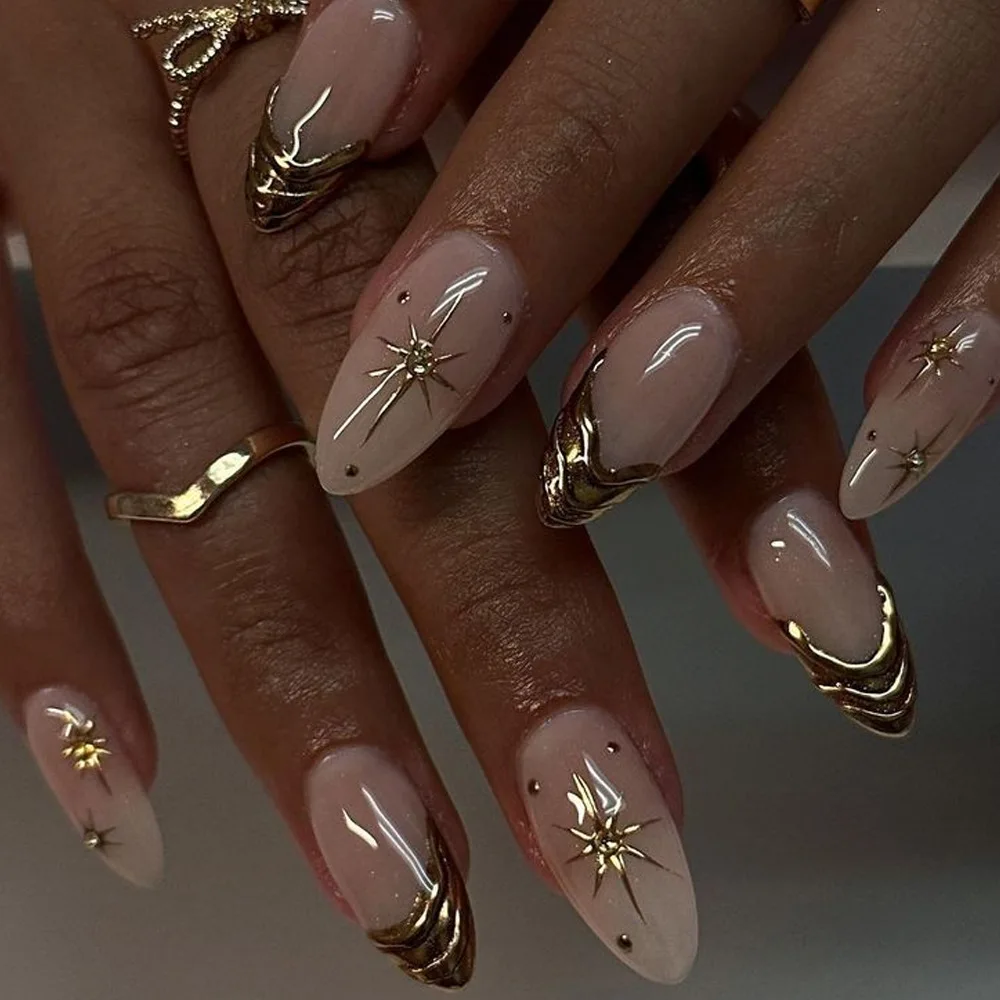 Künstliche Nägel Set Mit Weißen Sternen & Strass | 24-teilig, Kurz & Oval | Zum Aufkleben Für Damen & Braut