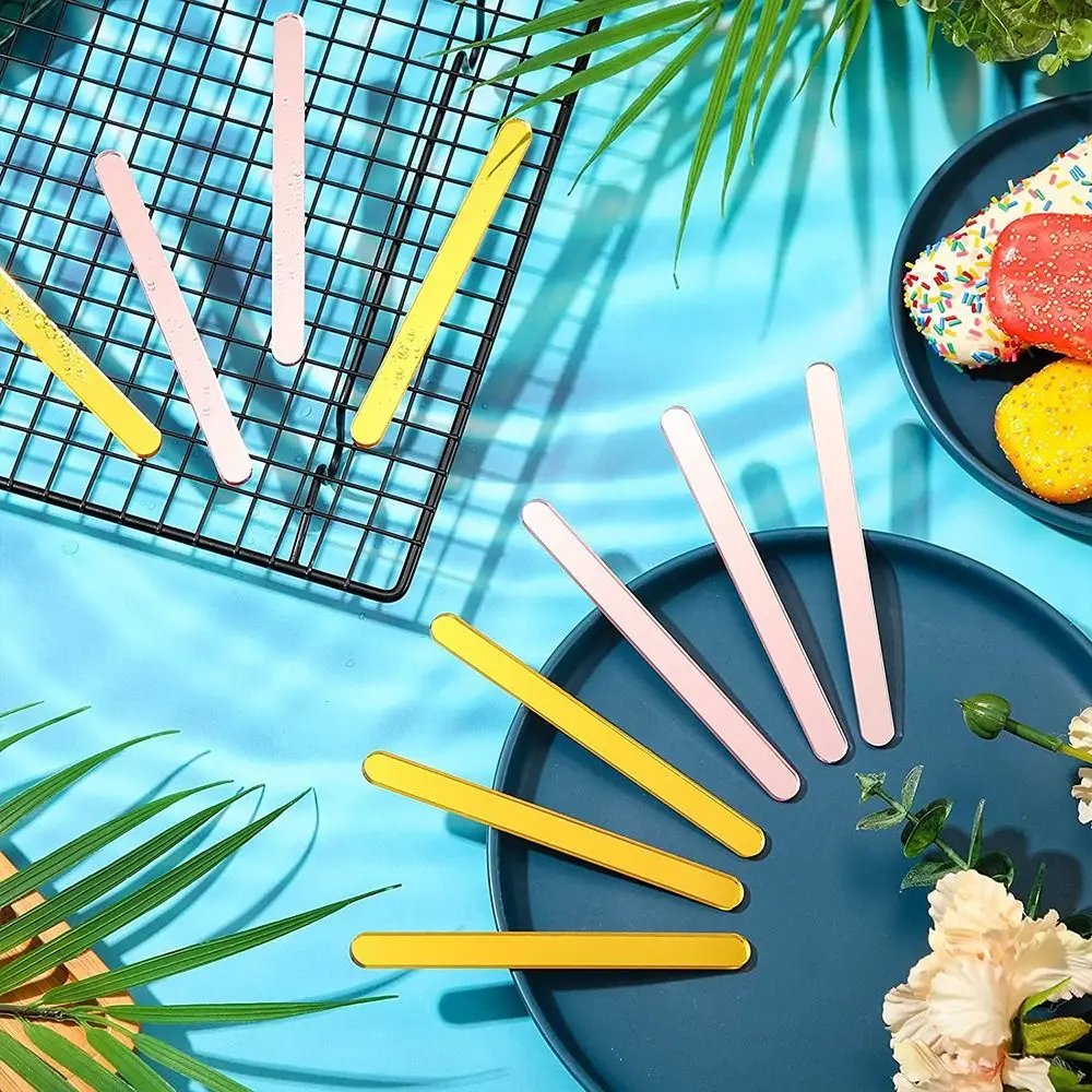 Ice Cream Sticks 20Pcs Clear Reusable Rose Gold Handmade Summer Ice Cream Bars DIY Crafts Home Acrylic Popsicle Sticks ice cream sticks,disposal lollipop sticks