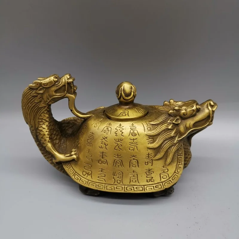 

Китайская Изысканная редкая латунная черепаха дракона, резной чайник, ремесла, медная статуя, украшение для гостиной, домашний подарок