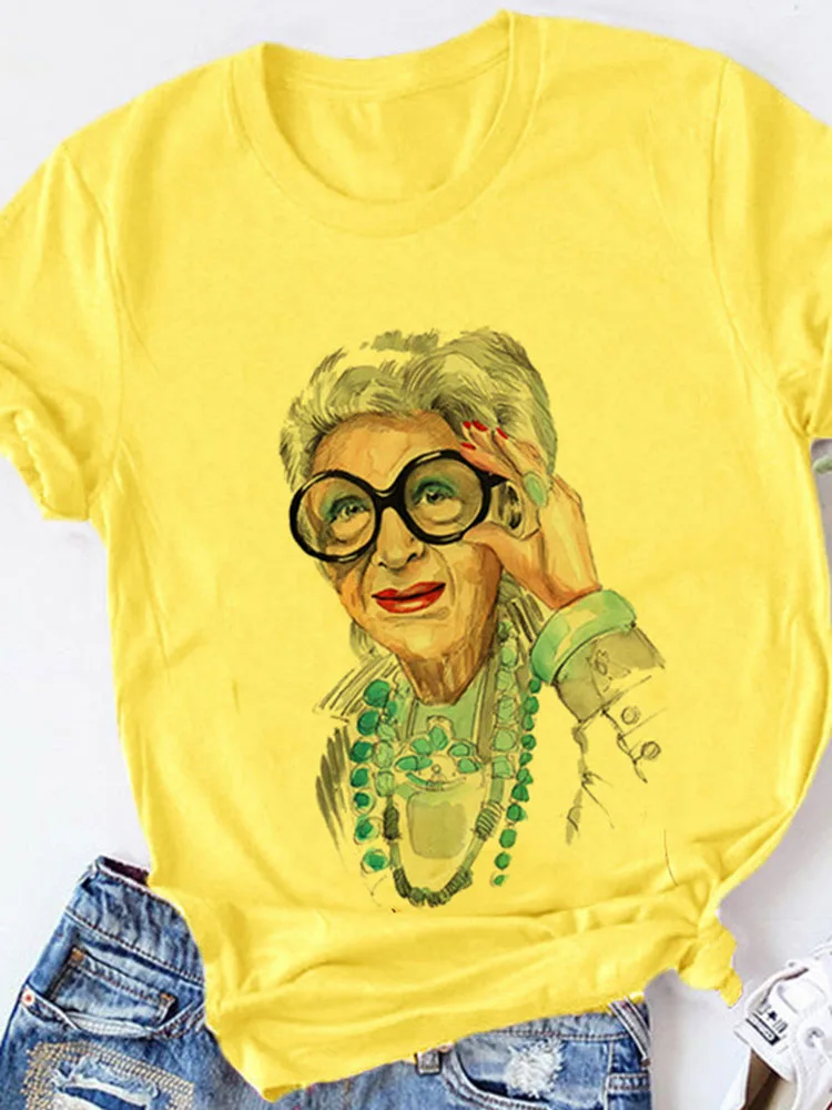 Yellow T-shirt Women Summer Print Lady Casual T Shirt Tops Harajuku Streetwear Short Sleeve Tshirt,Drop Ship