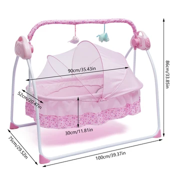 5 Gears Electric Auto-Swing Baby Crib Cradle Sleep Bed Infant Rocker+Net Music Bluetooth Music Adjustable+ Mat 6