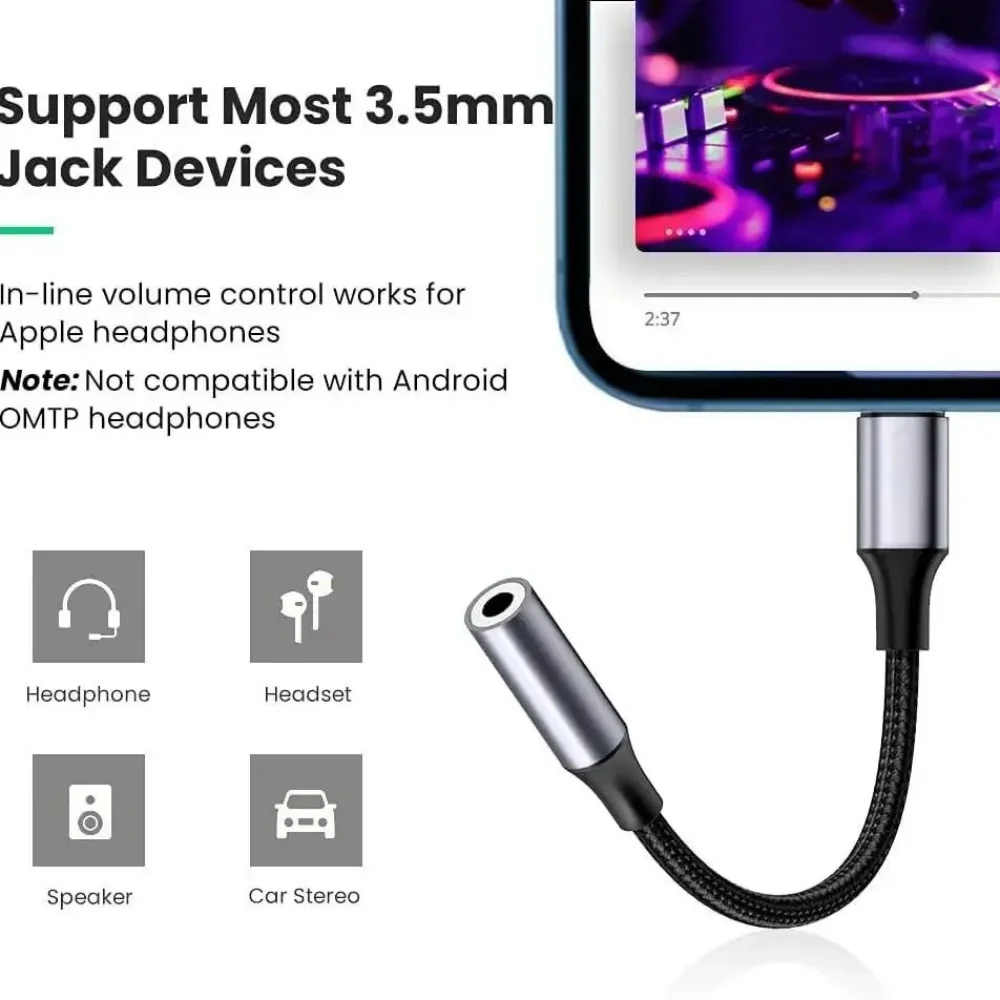 Type C to 3.5mm Audio Adapter Cable USB C to 3.5mm Female Headphone Jack Adapter iPhone 16 15 Samsung DAC Digital Decoder