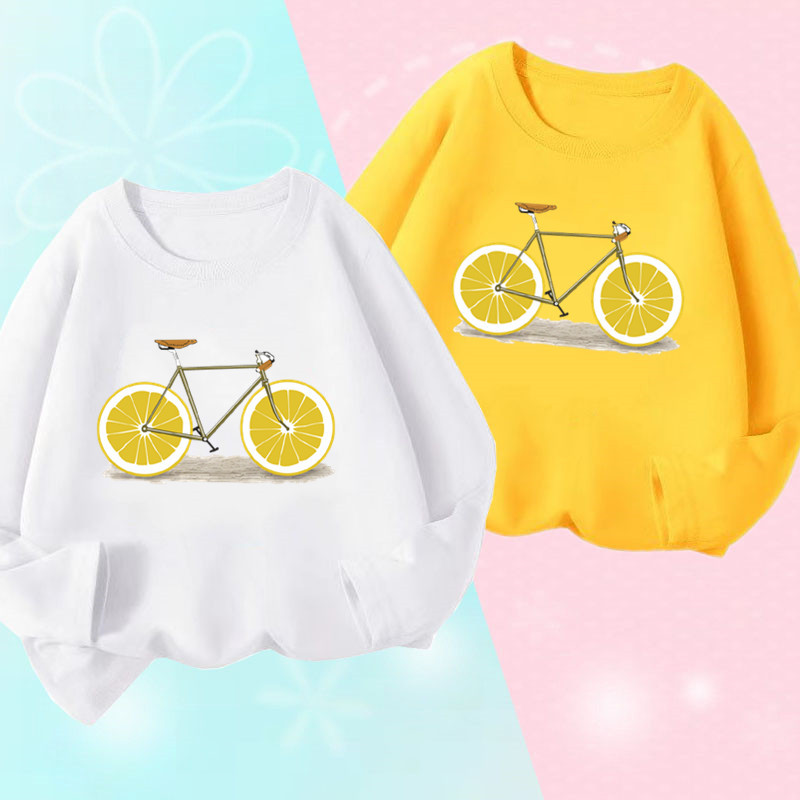 Kids Spring Long Sleeve Girls & Boys T shirts Lemon Bike Print Children's T-shirt Fruit Bicycle Funny Baby Kids Clothes