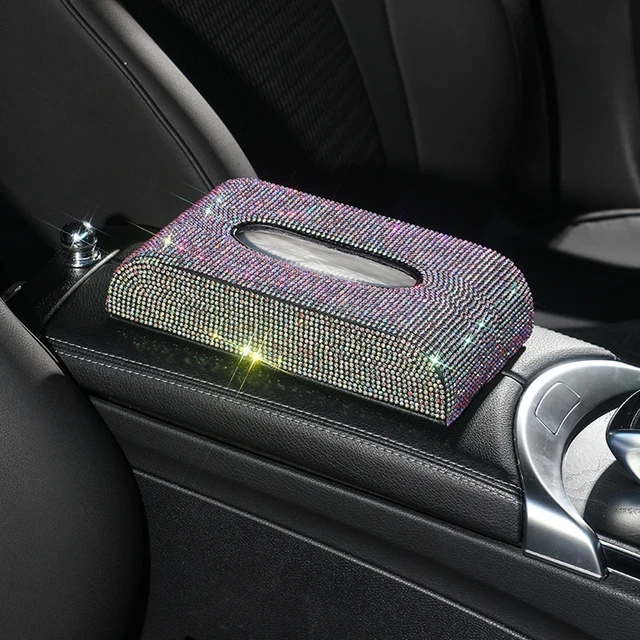 Ornements de voiture en cristal brillant créatif, ornements de voiture,  boîte à mouchoirs, porte-papier, rangement de strass, accessoires  d'intérieur de voiture - AliExpress